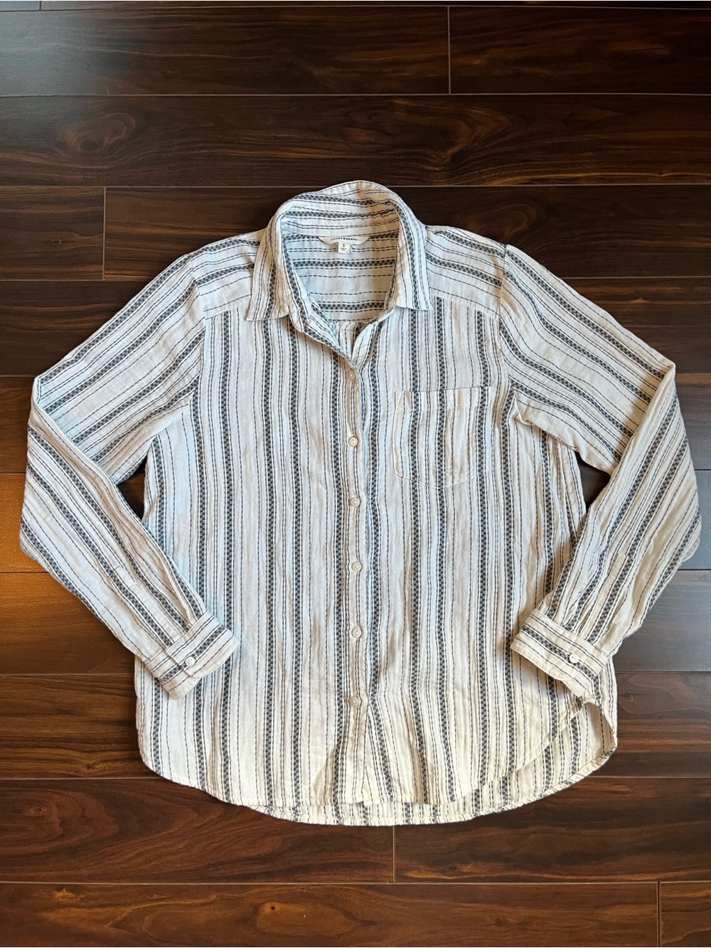 Lucky Brand Women’s White & Gray Striped Button-Down Shirt, S, EUC